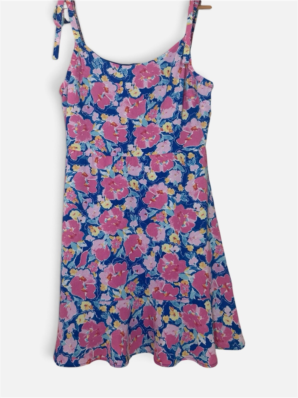 BCBG Floral Tie-Shoulder Sundress in Blue and Pink